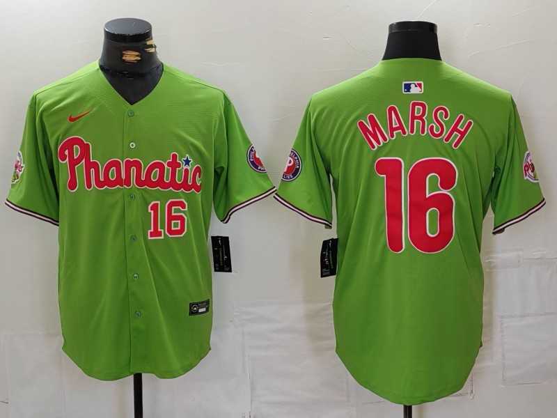 Mens Philadelphia Phillies #16 Brandon Marsh Number Green With Patch Stitched Cool Base Nike Jersey->philadelphia phillies->MLB Jersey